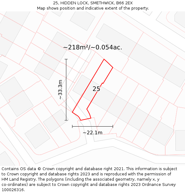 25, HIDDEN LOCK, SMETHWICK, B66 2EX: Plot and title map
