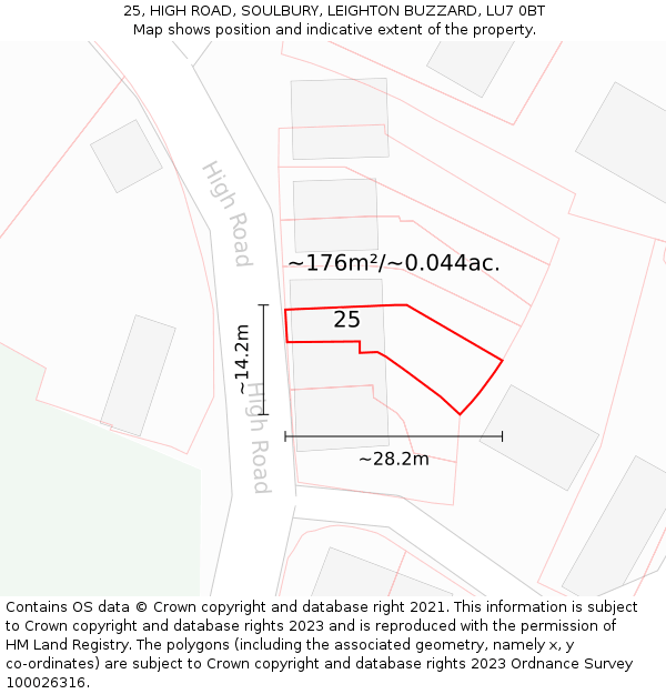 25, HIGH ROAD, SOULBURY, LEIGHTON BUZZARD, LU7 0BT: Plot and title map