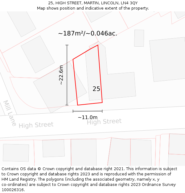 25, HIGH STREET, MARTIN, LINCOLN, LN4 3QY: Plot and title map