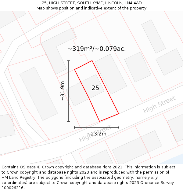 25, HIGH STREET, SOUTH KYME, LINCOLN, LN4 4AD: Plot and title map