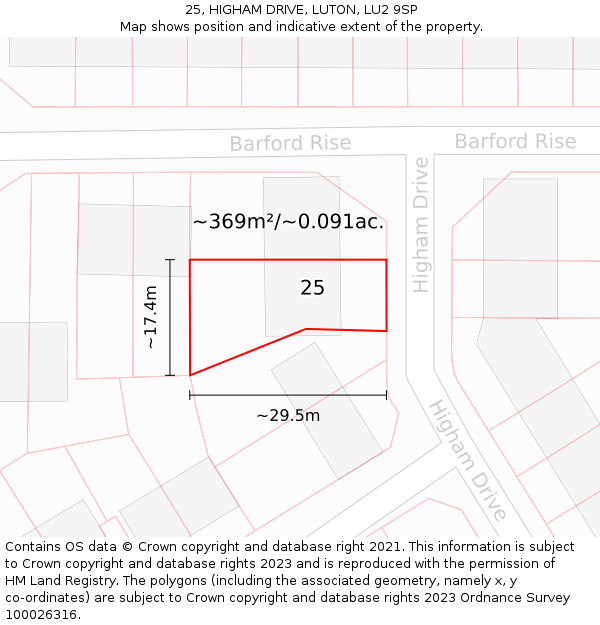 25, HIGHAM DRIVE, LUTON, LU2 9SP: Plot and title map