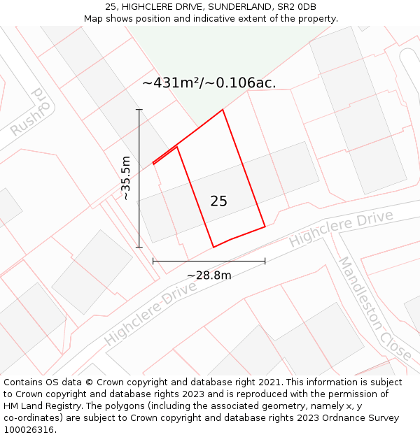 25, HIGHCLERE DRIVE, SUNDERLAND, SR2 0DB: Plot and title map