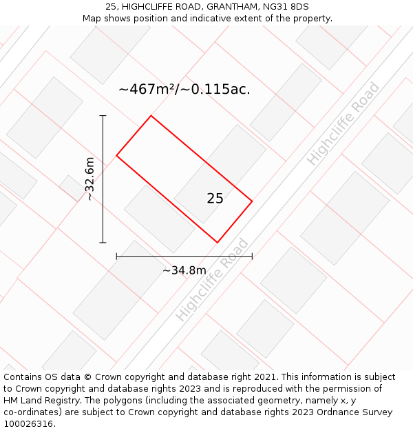 25, HIGHCLIFFE ROAD, GRANTHAM, NG31 8DS: Plot and title map