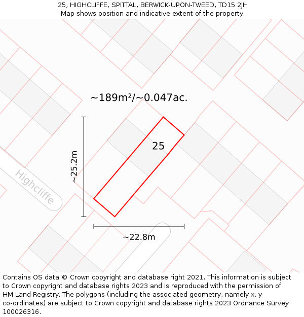 25, HIGHCLIFFE, SPITTAL, BERWICK-UPON-TWEED, TD15 2JH: Plot and title map