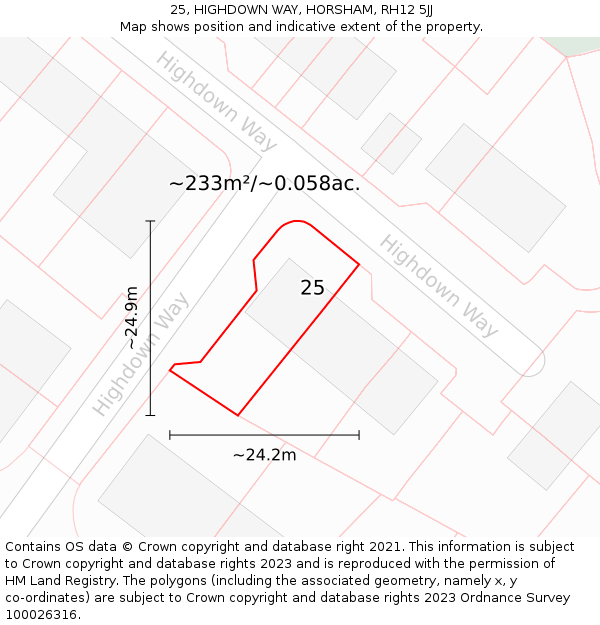 25, HIGHDOWN WAY, HORSHAM, RH12 5JJ: Plot and title map