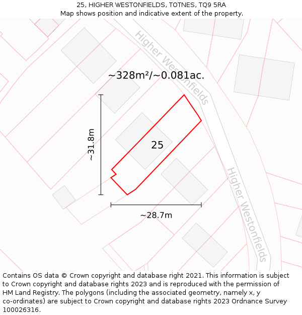 25, HIGHER WESTONFIELDS, TOTNES, TQ9 5RA: Plot and title map