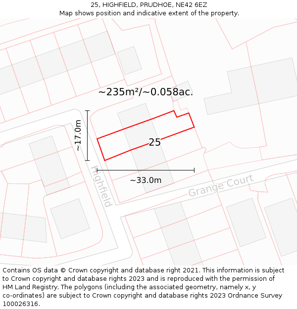 25, HIGHFIELD, PRUDHOE, NE42 6EZ: Plot and title map