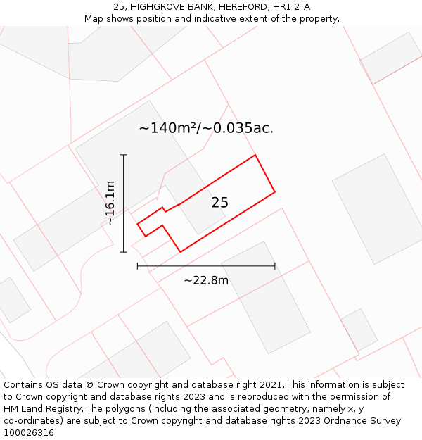 25, HIGHGROVE BANK, HEREFORD, HR1 2TA: Plot and title map