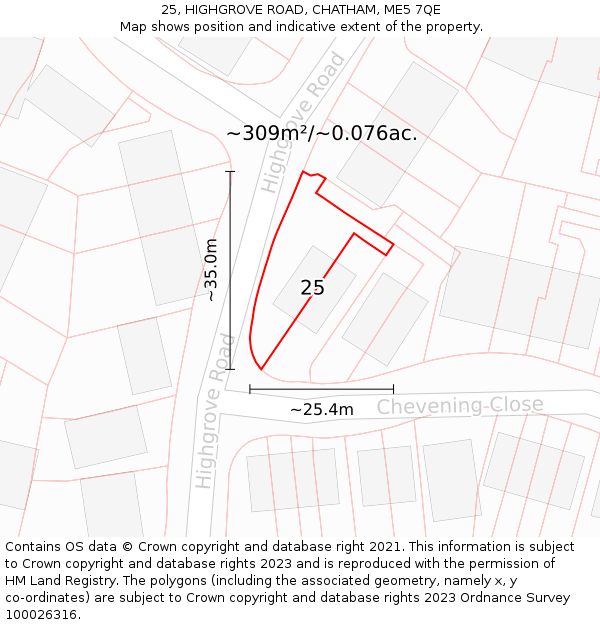 25, HIGHGROVE ROAD, CHATHAM, ME5 7QE: Plot and title map
