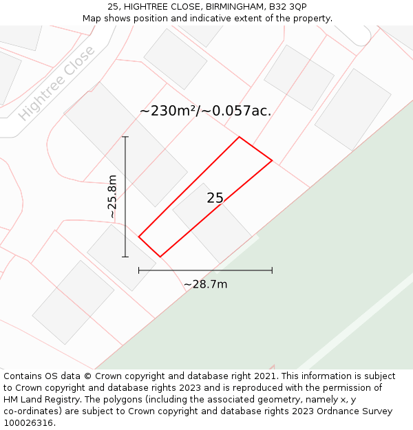 25, HIGHTREE CLOSE, BIRMINGHAM, B32 3QP: Plot and title map