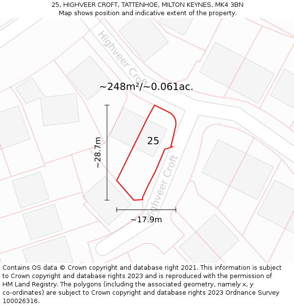 25, HIGHVEER CROFT, TATTENHOE, MILTON KEYNES, MK4 3BN: Plot and title map