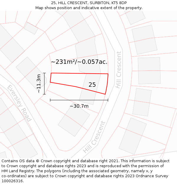 25, HILL CRESCENT, SURBITON, KT5 8DP: Plot and title map