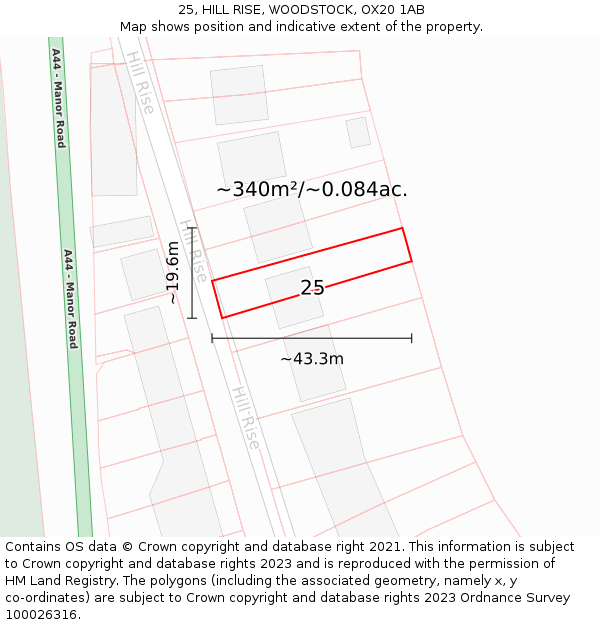25, HILL RISE, WOODSTOCK, OX20 1AB: Plot and title map
