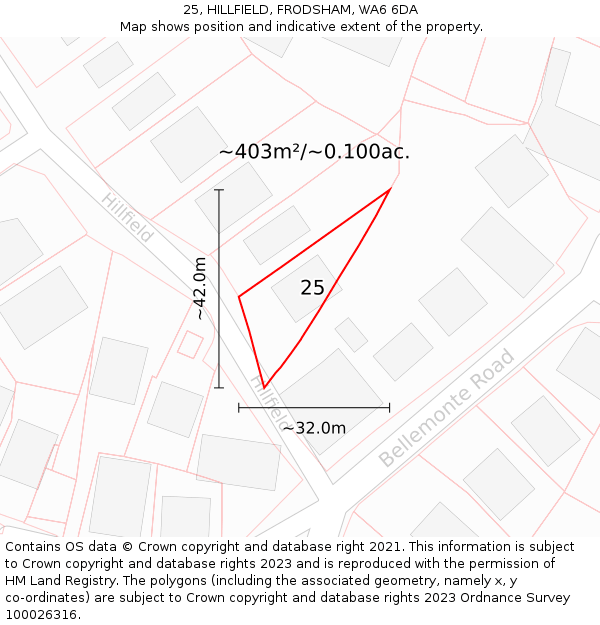 25, HILLFIELD, FRODSHAM, WA6 6DA: Plot and title map