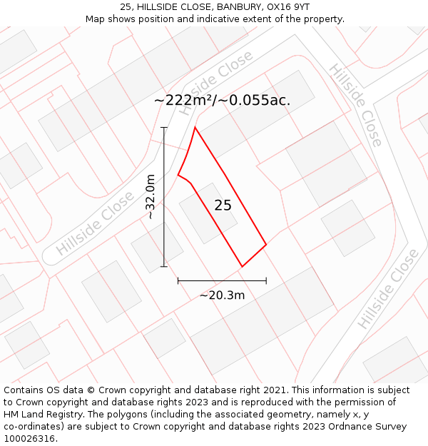 25, HILLSIDE CLOSE, BANBURY, OX16 9YT: Plot and title map