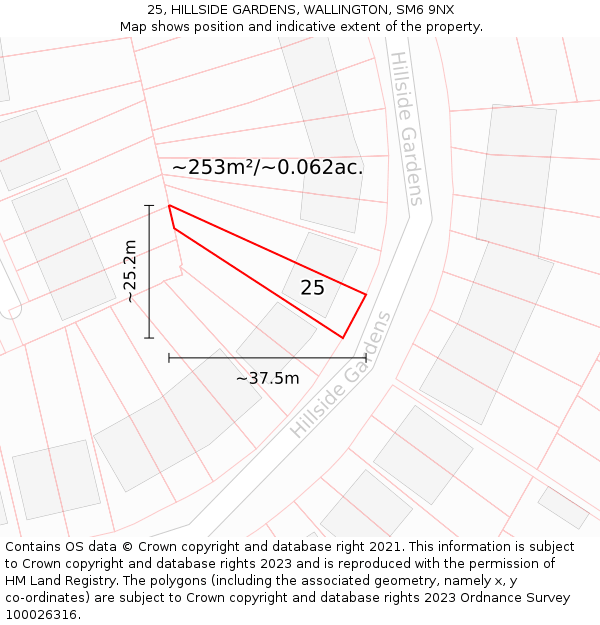 25, HILLSIDE GARDENS, WALLINGTON, SM6 9NX: Plot and title map