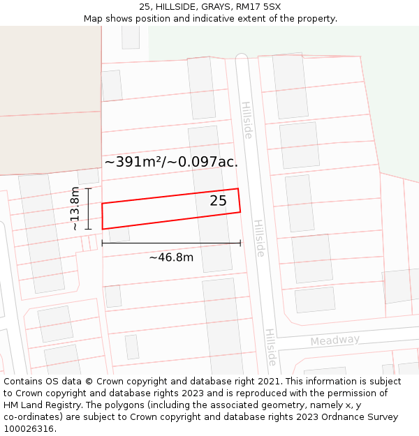25, HILLSIDE, GRAYS, RM17 5SX: Plot and title map