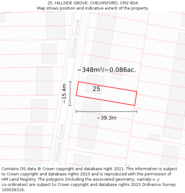 25, HILLSIDE GROVE, CHELMSFORD, CM2 9DA: Plot and title map