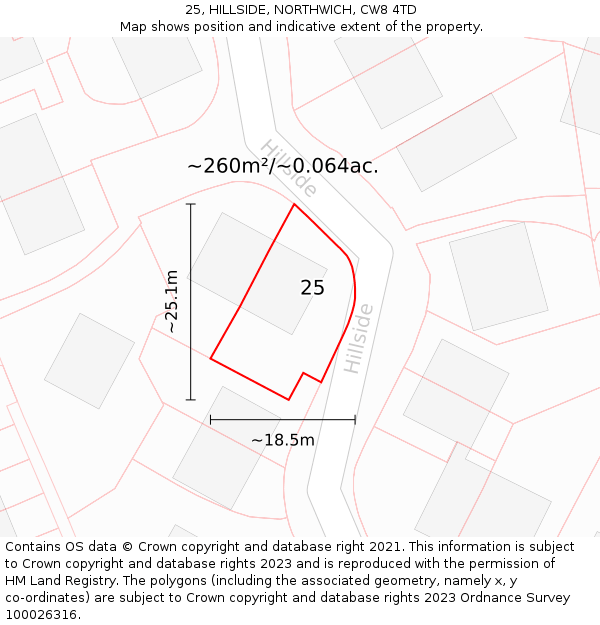25, HILLSIDE, NORTHWICH, CW8 4TD: Plot and title map