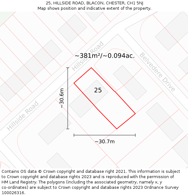 25, HILLSIDE ROAD, BLACON, CHESTER, CH1 5NJ: Plot and title map