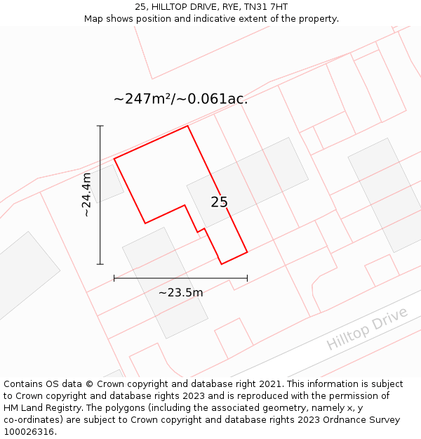 25, HILLTOP DRIVE, RYE, TN31 7HT: Plot and title map