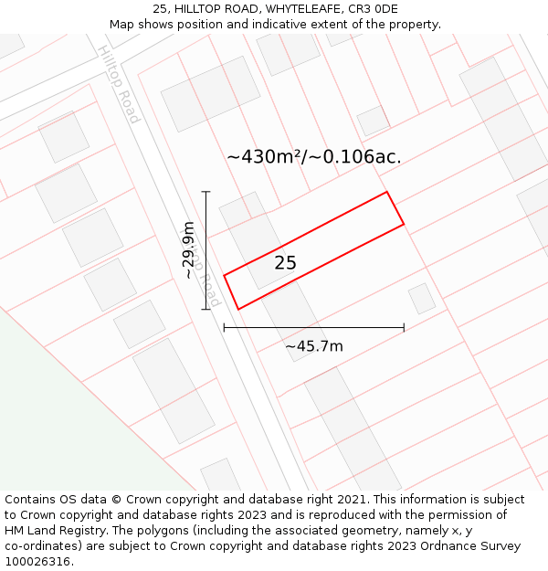 25, HILLTOP ROAD, WHYTELEAFE, CR3 0DE: Plot and title map