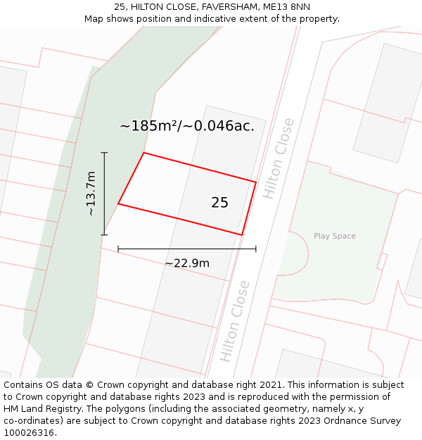 25, HILTON CLOSE, FAVERSHAM, ME13 8NN: Plot and title map