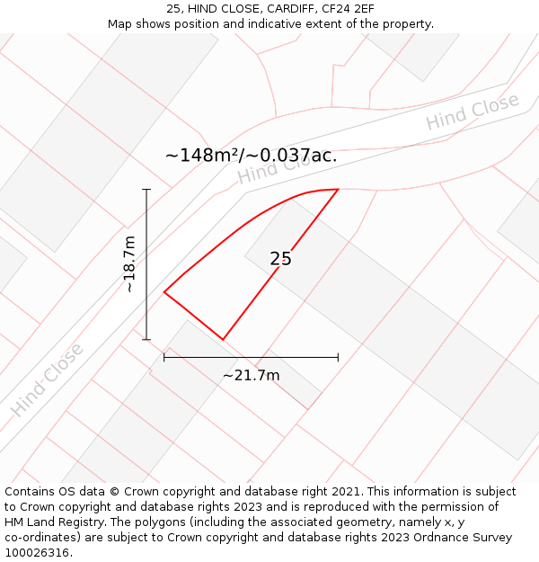 25, HIND CLOSE, CARDIFF, CF24 2EF: Plot and title map
