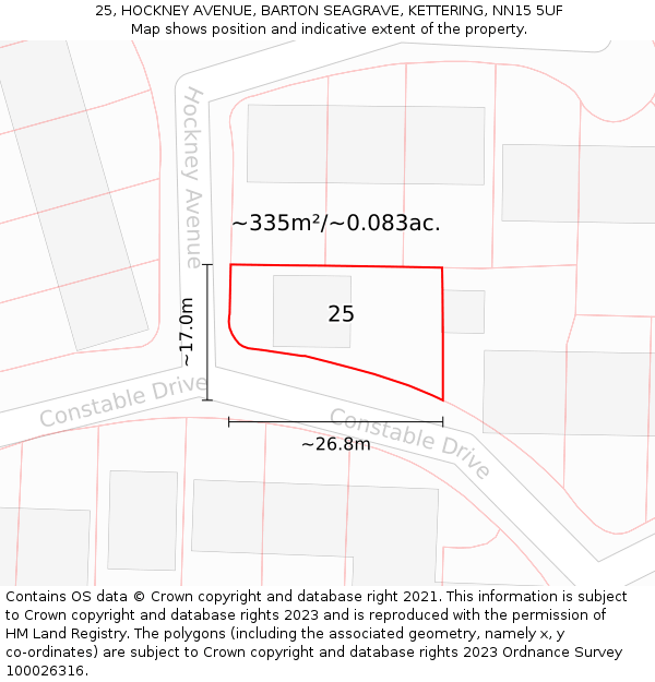 25, HOCKNEY AVENUE, BARTON SEAGRAVE, KETTERING, NN15 5UF: Plot and title map