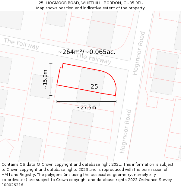 25, HOGMOOR ROAD, WHITEHILL, BORDON, GU35 9EU: Plot and title map