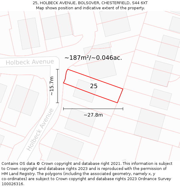 25, HOLBECK AVENUE, BOLSOVER, CHESTERFIELD, S44 6XT: Plot and title map