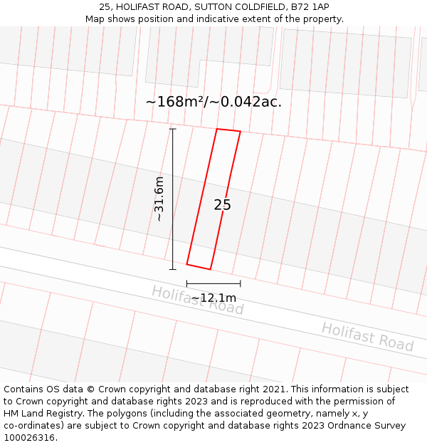 25, HOLIFAST ROAD, SUTTON COLDFIELD, B72 1AP: Plot and title map