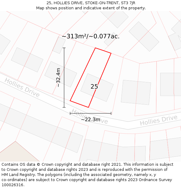 25, HOLLIES DRIVE, STOKE-ON-TRENT, ST3 7JR: Plot and title map