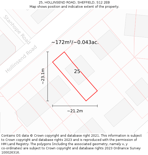 25, HOLLINSEND ROAD, SHEFFIELD, S12 2EB: Plot and title map