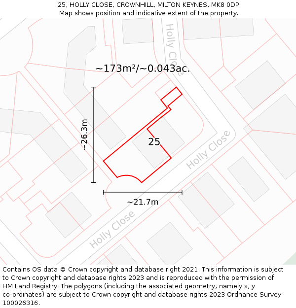 25, HOLLY CLOSE, CROWNHILL, MILTON KEYNES, MK8 0DP: Plot and title map