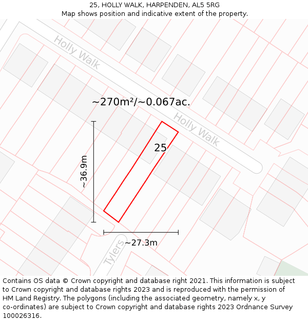 25, HOLLY WALK, HARPENDEN, AL5 5RG: Plot and title map
