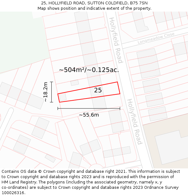 25, HOLLYFIELD ROAD, SUTTON COLDFIELD, B75 7SN: Plot and title map