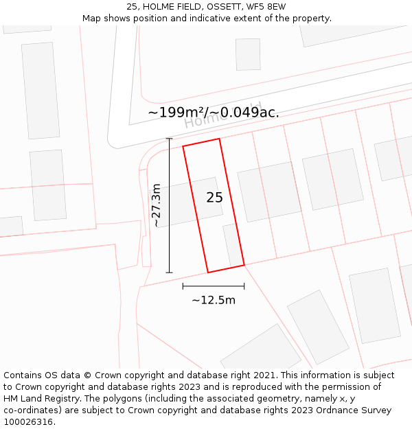 25, HOLME FIELD, OSSETT, WF5 8EW: Plot and title map