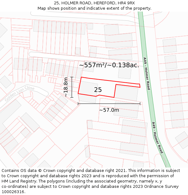 25, HOLMER ROAD, HEREFORD, HR4 9RX: Plot and title map