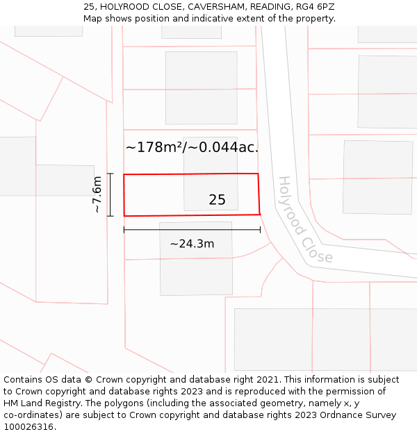 25, HOLYROOD CLOSE, CAVERSHAM, READING, RG4 6PZ: Plot and title map