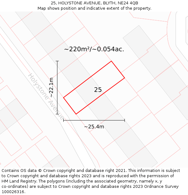 25, HOLYSTONE AVENUE, BLYTH, NE24 4QB: Plot and title map