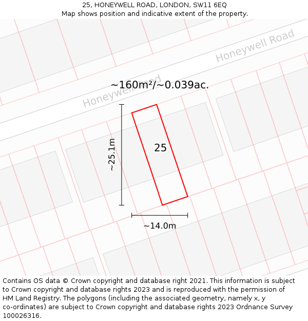 25, HONEYWELL ROAD, LONDON, SW11 6EQ: Plot and title map