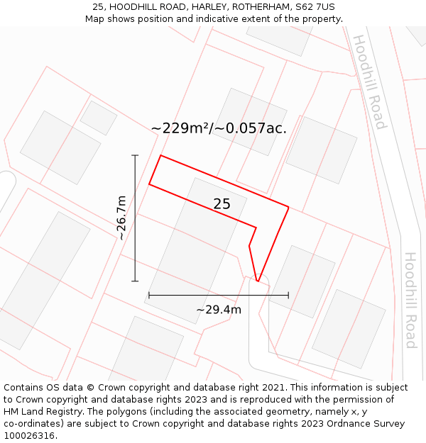 25, HOODHILL ROAD, HARLEY, ROTHERHAM, S62 7US: Plot and title map