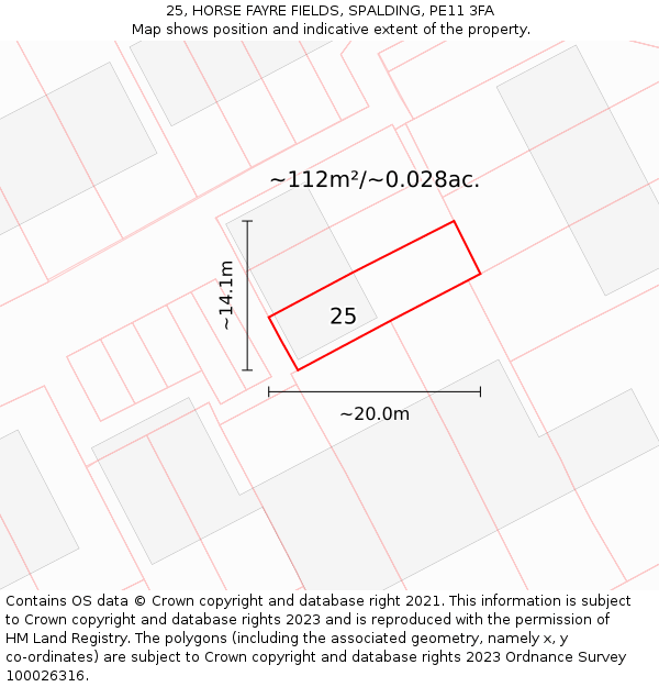 25, HORSE FAYRE FIELDS, SPALDING, PE11 3FA: Plot and title map