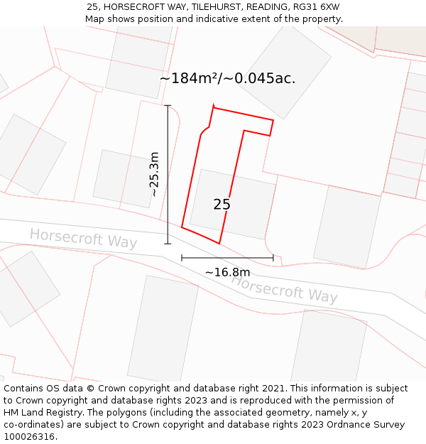 25, HORSECROFT WAY, TILEHURST, READING, RG31 6XW: Plot and title map