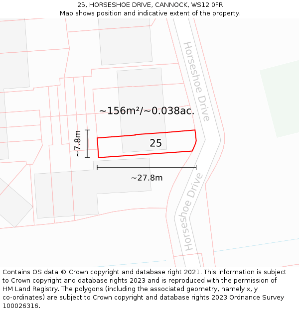 25, HORSESHOE DRIVE, CANNOCK, WS12 0FR: Plot and title map