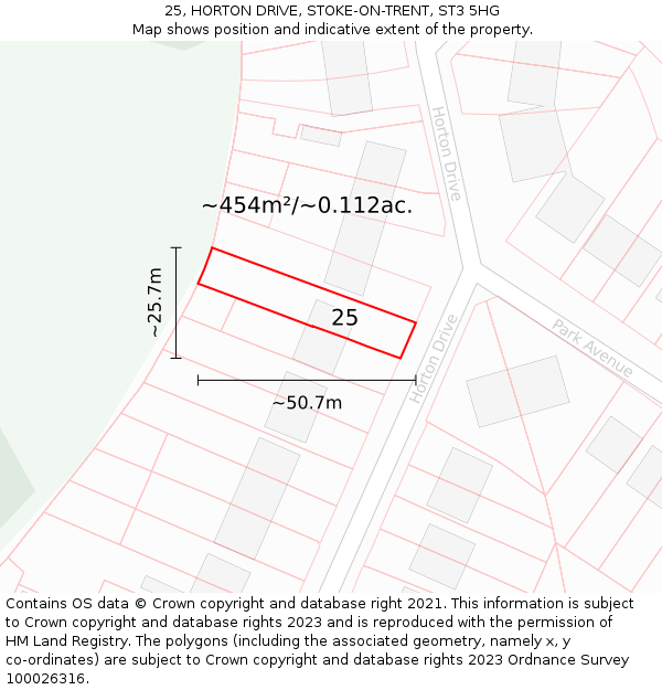 25, HORTON DRIVE, STOKE-ON-TRENT, ST3 5HG: Plot and title map