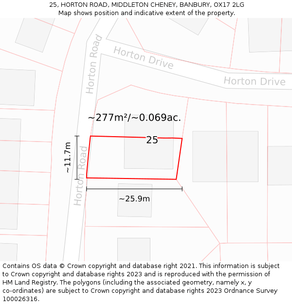 25, HORTON ROAD, MIDDLETON CHENEY, BANBURY, OX17 2LG: Plot and title map