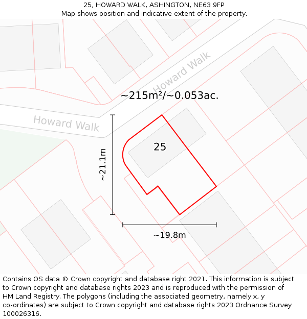 25, HOWARD WALK, ASHINGTON, NE63 9FP: Plot and title map