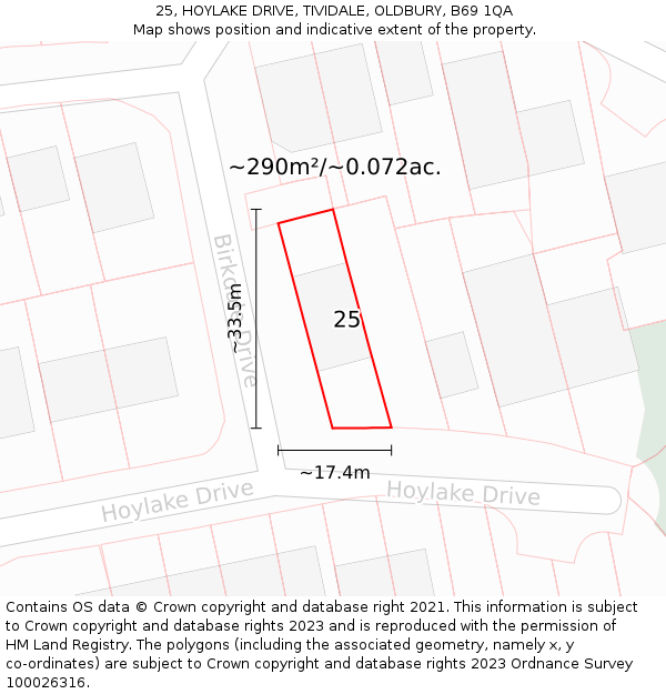 25, HOYLAKE DRIVE, TIVIDALE, OLDBURY, B69 1QA: Plot and title map